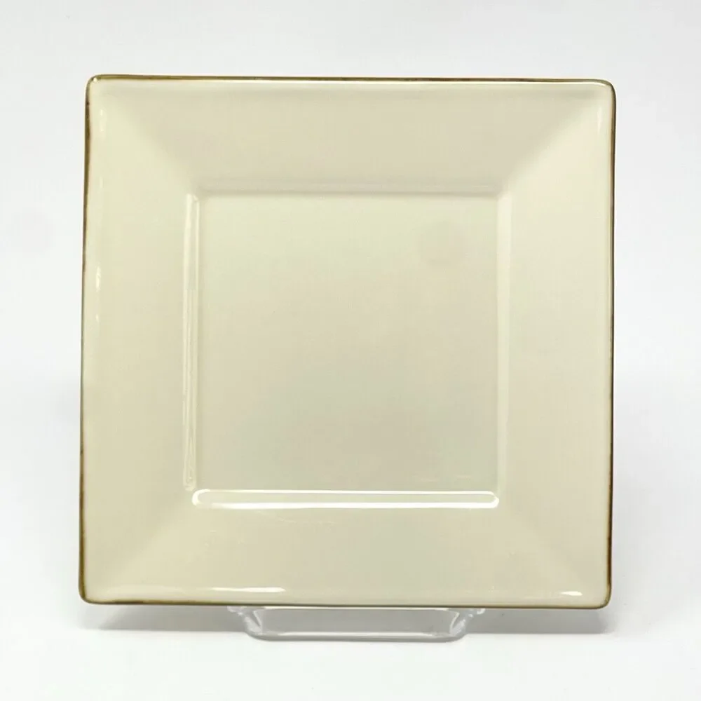 POTTERY BARN Asian Square Putty Cream Ivory Salad Plate 8” Dark Edge Japan